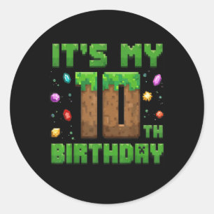 Sticker Rond Birthday Boy Son 10e Anniversaire Gamer Pixel Numb