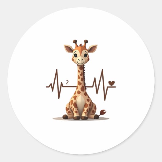Sticker Rond Birthday Giraffe Heartbeat Shirt for Woman Man Kid (Devant)
