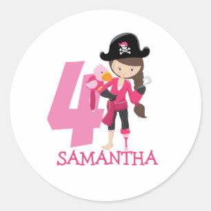 Sticker Rond Birthday GIRL Pirate