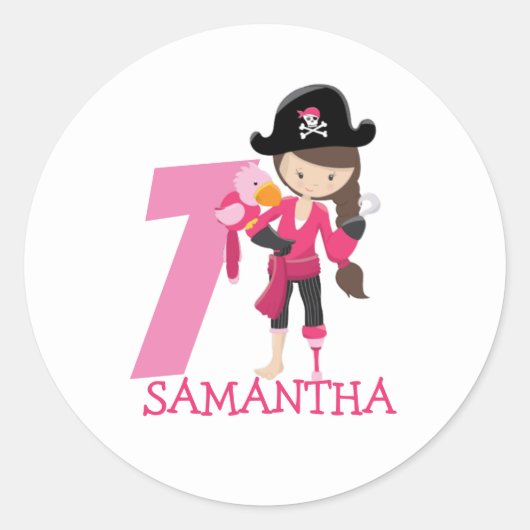 Sticker Rond Birthday GIRL Pirate 7e (Devant)