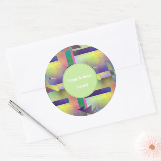 Sticker Rond Birthday Greetings Abstract Pattern Stencil Art (Enveloppe)