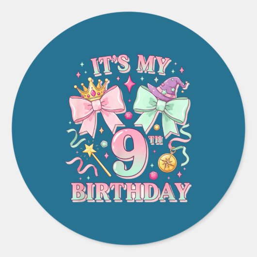 Sticker Rond Birthday It's My 9th Birthday Cute Magical Princes (Devant)