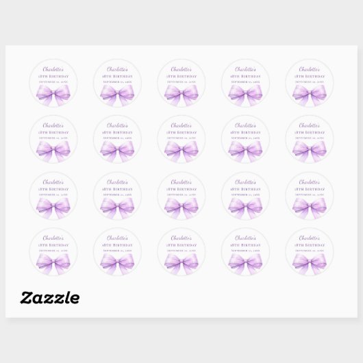 Sticker Rond Birthday lavender bow (Feuille)