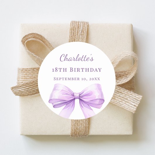Sticker Rond Birthday lavender bow