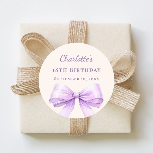 Sticker Rond Birthday lavender bow ivory