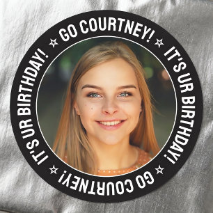 Sticker Rond Birthday Party Custom Photo and Text Personalized