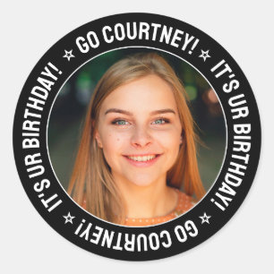 Sticker Rond Birthday Party Custom Photo and Text Personalized
