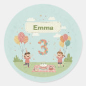 Sticker Rond Birthday Picnic, Cute Retro Style, Age 3 (Devant)