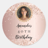 Sticker Rond Birthday rose gold photo diamonds (Devant)