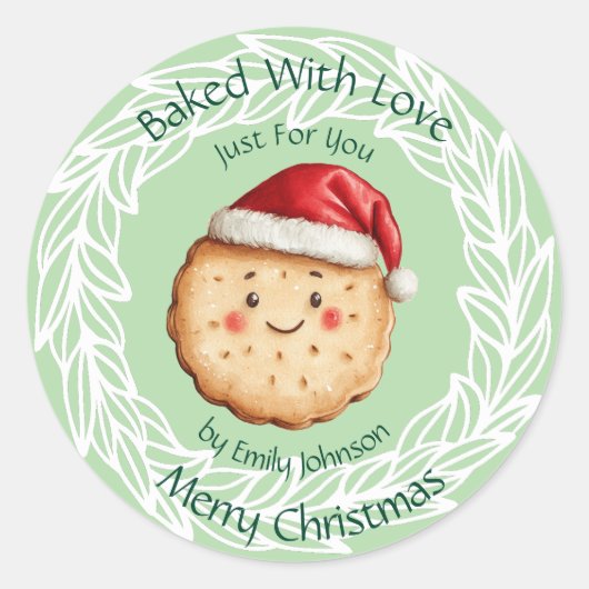 Sticker Rond Biscuit de Noël Mignon Cuisiné avec Amour (Devant)