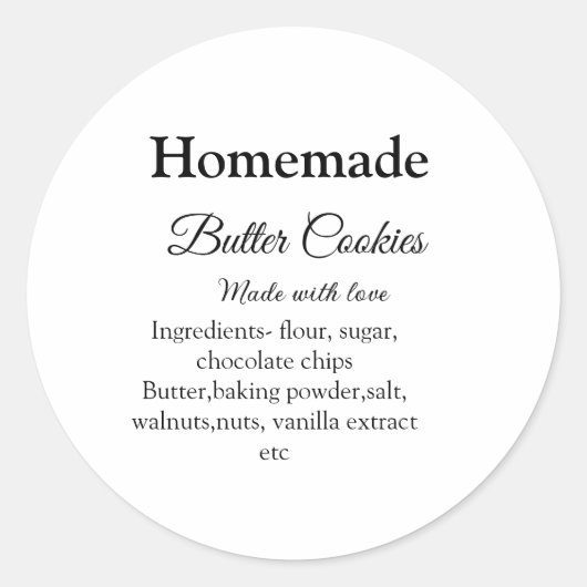 Sticker Rond Biscuits au beurre faits maison avec amour ajoutez (Devant)