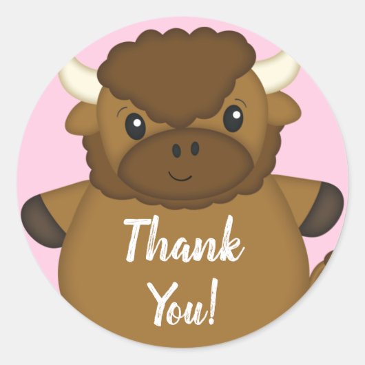 Sticker Rond Bison Baby shower Buffalo rose (Devant)