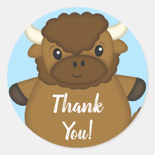Sticker Rond Bison Buffalo Baby shower Bleu (Devant)