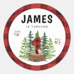 Sticker Rond Bison de bûcheron 1er anniversaire Plaid