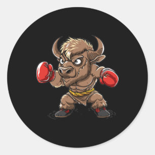 Sticker Rond Bison de kickboxing mignon I Bison pour enfants