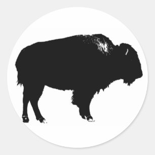 Sticker Rond Bison noir et blanc Silhouette Pop Art