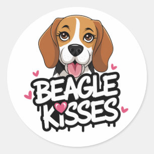 Sticker Rond Bisous de Beagle Mignon Chien de Dessin Animé Amou