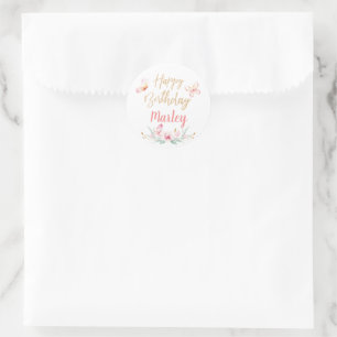 Sticker Rond Bisous de papillon et vœux d'anniversaire, fête d'
