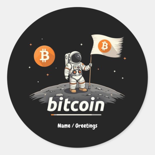 Sticker Rond Bitcoin Crypto Moon Astronaut Design BTC (Devant)