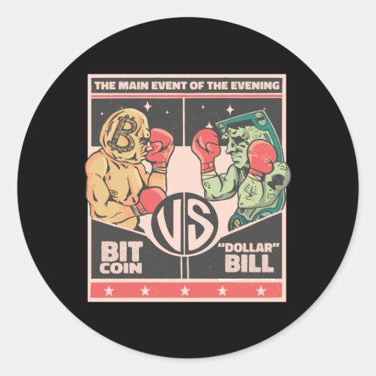 Sticker Rond Bitcoin vs Dollar Bill Funny BTC Crypto (Devant)