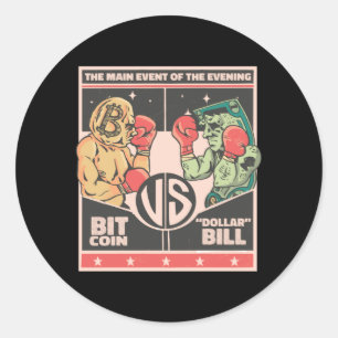 Sticker Rond Bitcoin vs Dollar Bill Funny BTC Crypto