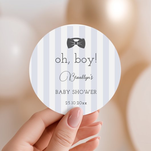 Sticker Rond Bitty Bow Oh Boy Baby shower