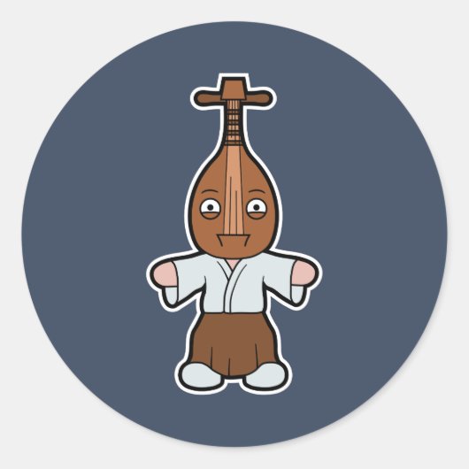 Sticker Rond Biwa-bokuboku, Yokai à tête molle (Devant)