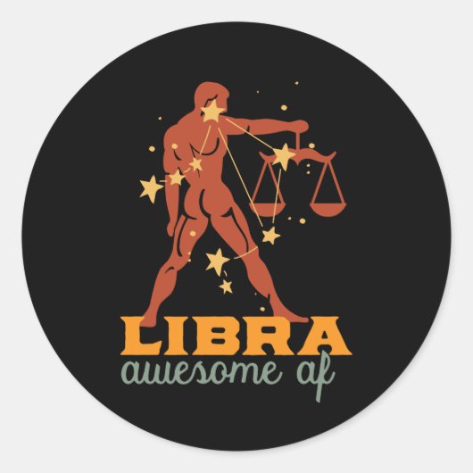 Sticker Rond Bizarre Libra Zodiac Star Astrologie Awesome AF (Devant)