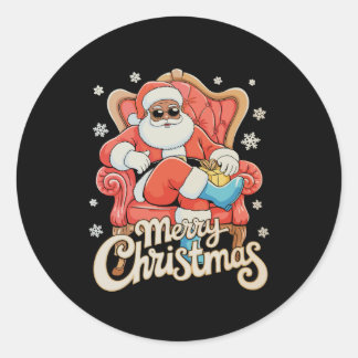 Sticker Rond Black African American Santa Christmas Xmas