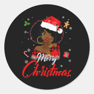 Sticker Rond Black African Girl American Melanin Christmas Sant