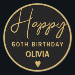 Sticker Rond Black And Gold 50th Birthday Party<br><div class="desc">Soirée de 50ème anniversaire élégant favoriser les autocollants en noir et or.Personnalisez avec le nom et l'année.</div>