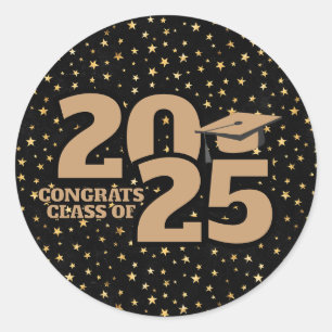 Sticker Rond Black and Gold Stars 2025 Graduation
