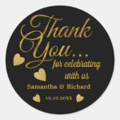 Sticker Rond Black And Gold Thank You For Celebrating With Us (Devant)