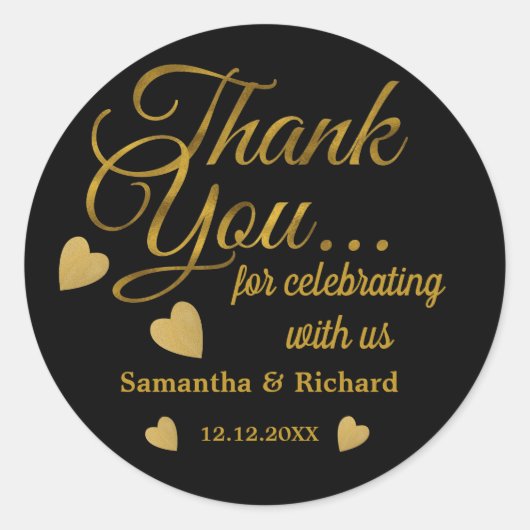 Sticker Rond Black And Gold Thank You For Celebrating With Us (Devant)