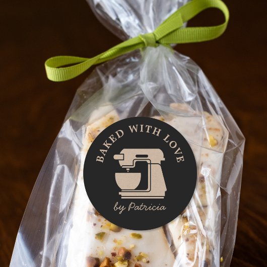 Sticker Rond Black And Kraft Beige Custom Baked With Love