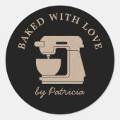 Sticker Rond Black And Kraft Beige Custom Baked With Love (Devant)
