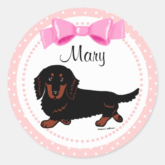 Sticker Rond Black and Tan Long Haired Dachshund 1 (Devant)