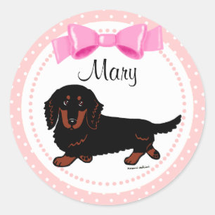 Sticker Rond Black and Tan Long Haired Dachshund 1
