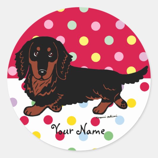 Sticker Rond Black and Tan Long Haired Dachshund 1 (Devant)
