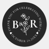 Sticker Rond black and white  Botanical Custom  Monogram  (Devant)