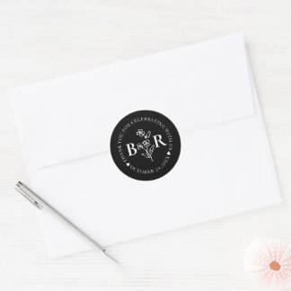 Sticker Rond black and white  Botanical Custom  Monogram 
