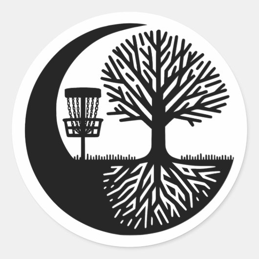 Sticker Rond Black and White Disc Golf Silhouette  (Devant)