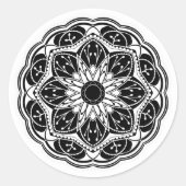 Sticker Rond Black and white floral mandala  (Devant)