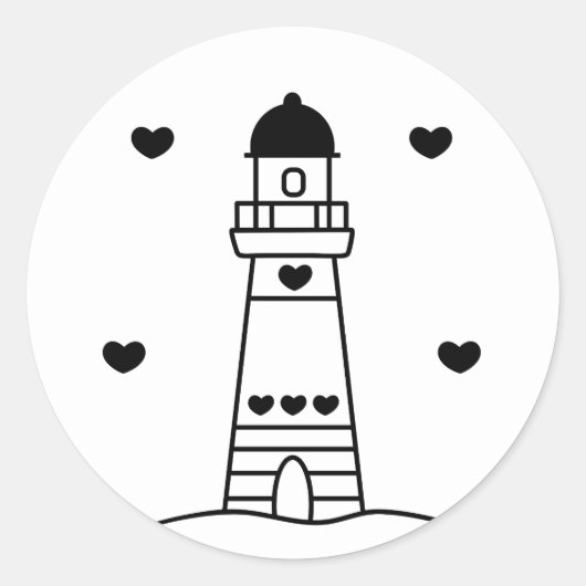 Sticker Rond Black and White Lighthouse with Hearts (Devant)