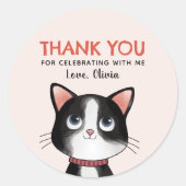 Sticker Rond Black and white little kitten thank you (Devant)