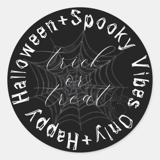 Sticker Rond Black and White Spider Web Modern Happy Halloween (Devant)
