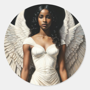 Sticker Rond Black Angel Art Africain Américaine Femme