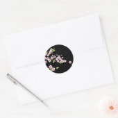 Sticker Rond Black avec rose et vert cerisier en fleurs Sakura (Enveloppe)