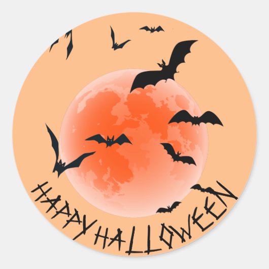 Sticker Rond Black Bats Et Orange Globe - Halloween (Devant)
