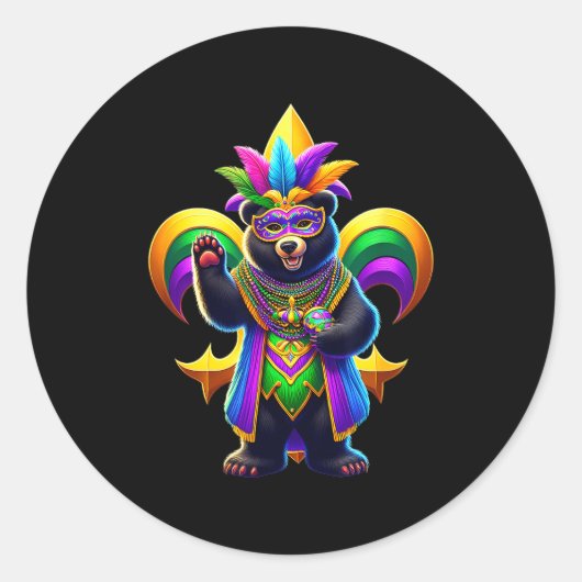 Sticker Rond Black Bear Mardi Gras mignon (Devant)